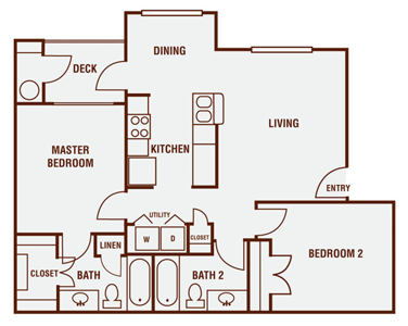 B1 - Two Bedroom / Two Bath - 956 Sq.Ft.*